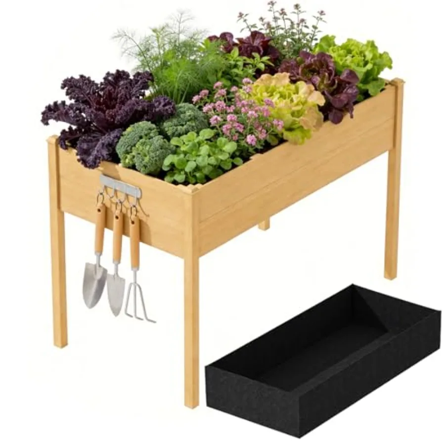 

Приподнятая деревянная грядка для сада 48 x 24 x 30 дюймов с ножками и вкладышем для выращивания растений