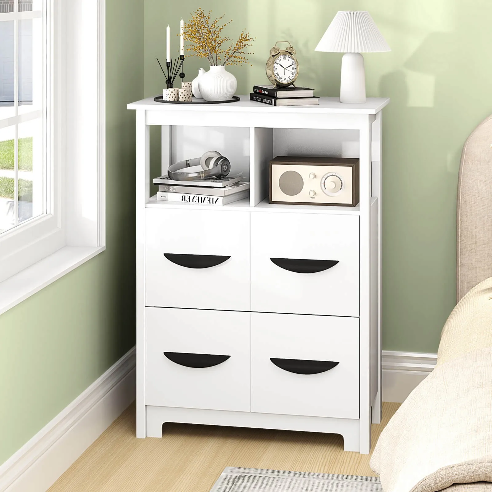 24" Floor Cabinet w/ 2 Open Compartments & 2 Drawers Anti-tipping Kit Hallway