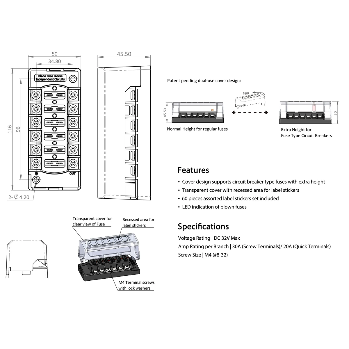 ฟิวส์รถยนต์ขนาดเล็กฟิวส์รถยนต์ตัวยึดฟิวส์12V 24V กล่องฟิวส์ขนาดกลางดัดแปลงพร้อมไฟเตือน LED