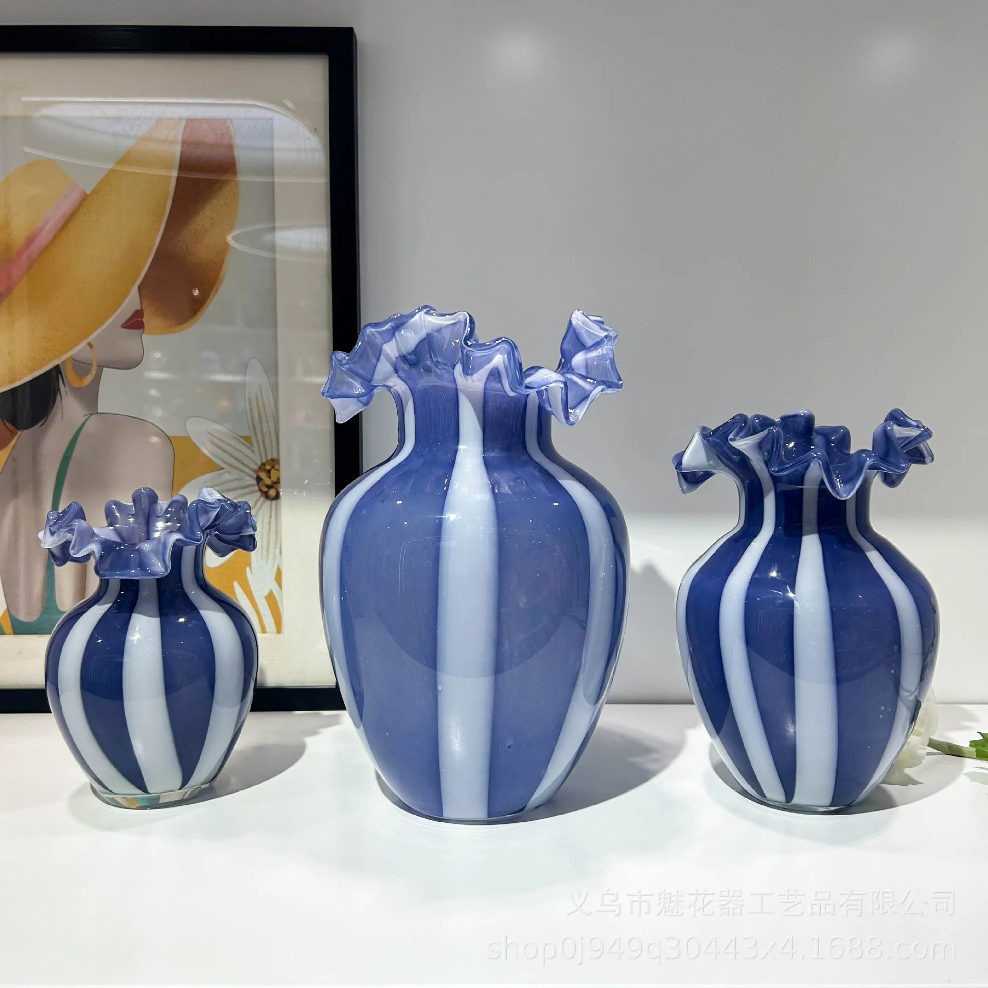 Internet celebrity antique handmade stripes Fenton vase home decoration soft decoration  advanced flower arrangement device