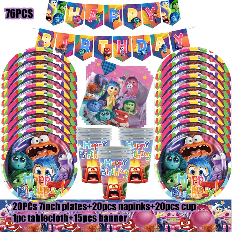 ديزني داخل خارج 2 عيد ميلاد مجموعة داخل خارج 2 ورقة أدوات المائدة بالونات زينة الحفلات مجموعة كاملة للأطفال لوازم سعيدة ديكو