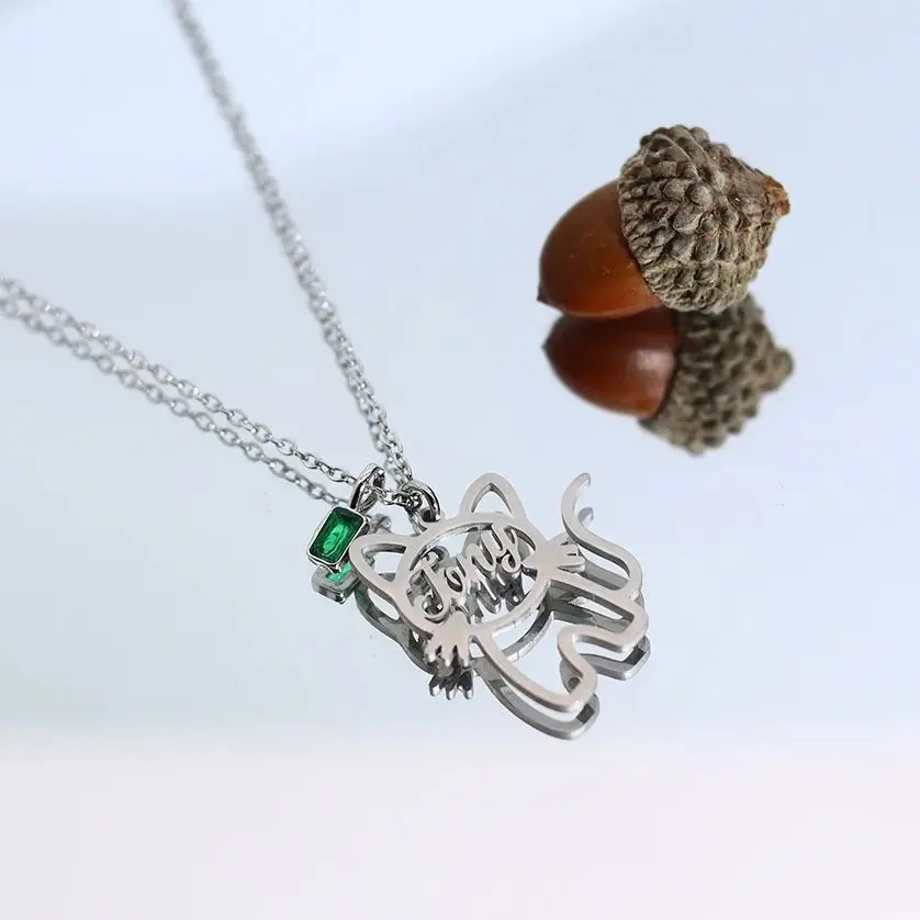 

Ожерелье с именем и ушками кошки от Chandler, из нержавеющей стали, рождественский подарок для подруги/жены, милые украшения