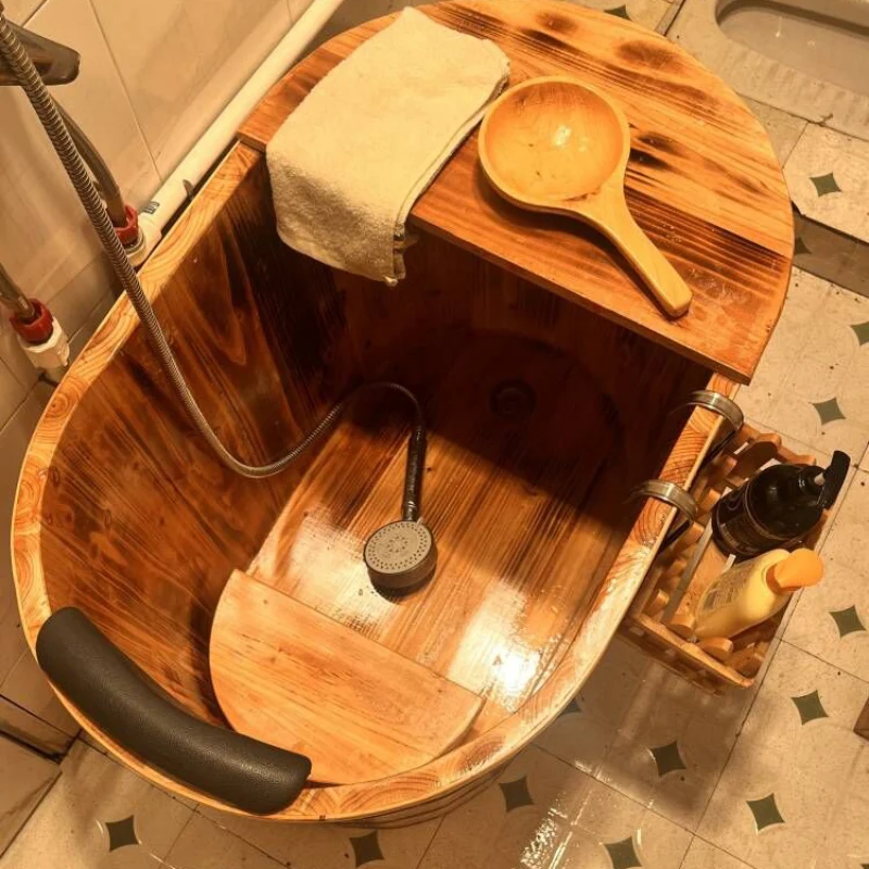 Small-sized Wooden Bath Heightened Wooden Bath Tub That Does Not Occupy Children Medicated Fumigation Adult Full Body Barrel