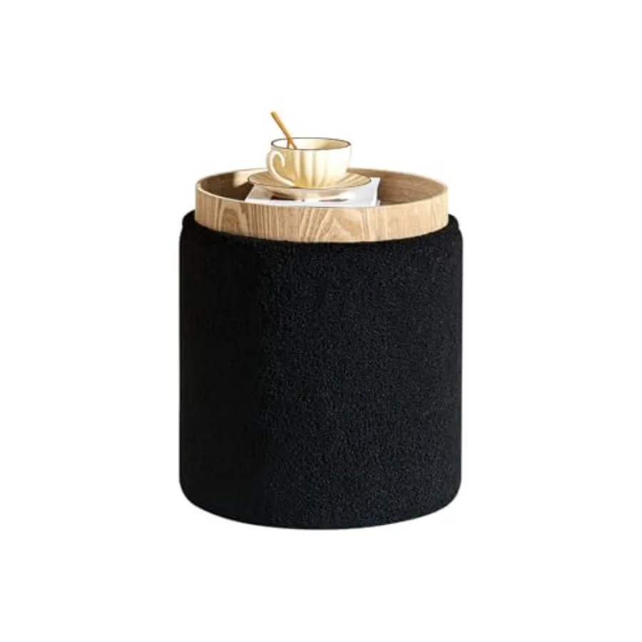 

Круглый пуф-оттоманка с отсеком для хранения, из букле и плюшевого велюра, для гостиной, спальни, общежития, 13.4"x13.4"x15 дюймов