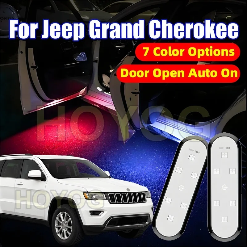 Подходит для Jeep Grand Cherokee 2010-2021: светодиодная подсветка дверей автомобиля с автоматическим включением/выключением и USB-аккумулятором.