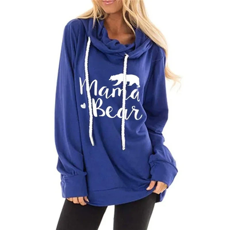 2023 Spring Women Mama Bear Letter Pattern Print Sweatshirt Hoodie Loose Cotton Pullover Casual Hooded Ladies Autumn Winter Tops