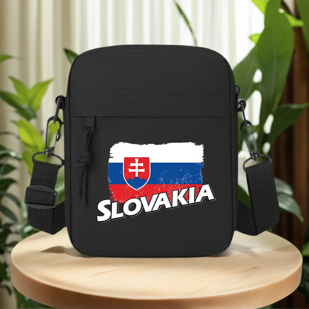 Slovakia Flag Grunge Emblem White Letters Men Crossbody Bag Single Shoulder Women Cartoon Anime Film Printing Design Unisex