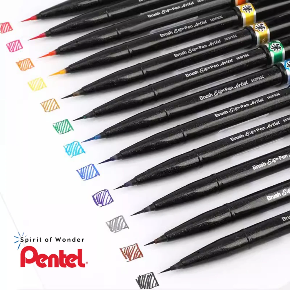 

12 Japan Pentel Brush Marker Pen Soft Painting Color Soft Head Beauty Pen Flower Font Fine Block Graffiti Drawing Art Stationery