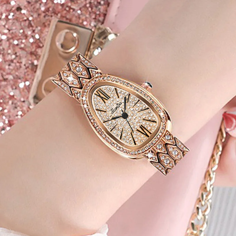 Waterproof Woman Watch Luxury Watch for Girls Original Oval Prismatic Stainless Steel Strap Jewelry Buckle Diamond Set HandClocK