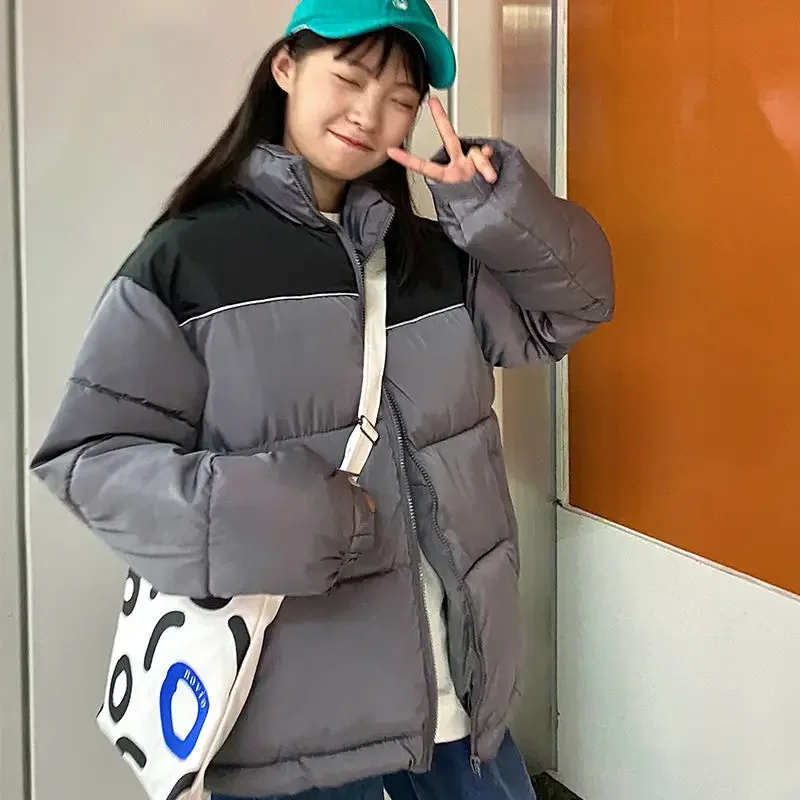 Parkas Women Winter New Korean Style Loose Casual Couples Outwear Warm Pockets Soft Fashion Mujer Simple Panelled All-match Ins