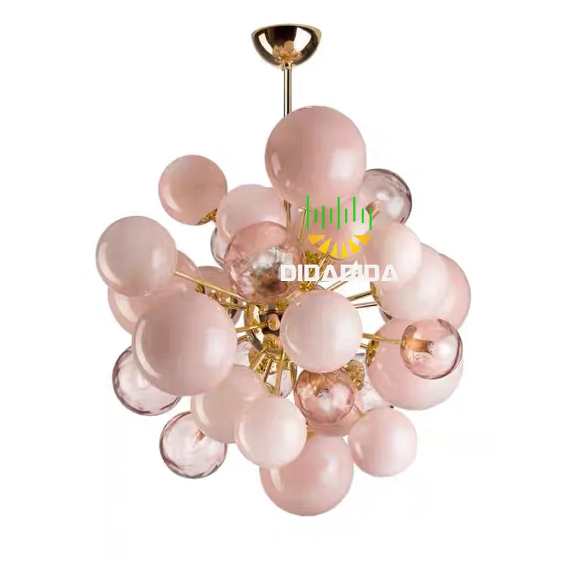 

Designer Light New Pink Glass Ceiling Chandelier, Suitable for Living Room and Dining Room Room Decoration, LED Lustre