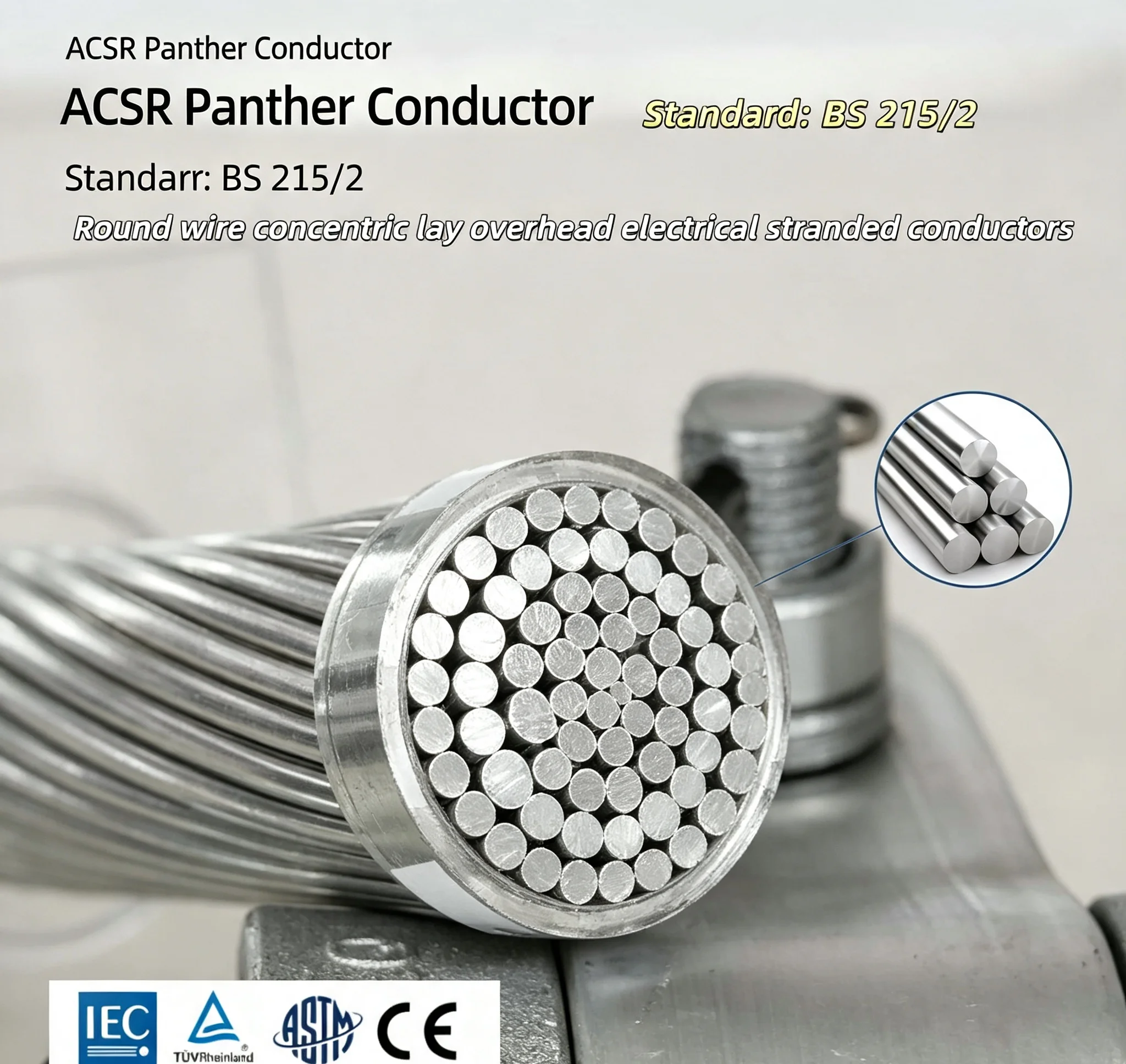 PANTHER ACSR Conductor BS215/2 Standard 200mm² Aluminum Conductor Steel Reinforced Bare Overhead Power Transmission Wire