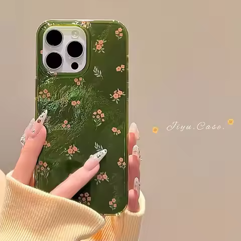 Green Small Print Pattern Phone Case For Samsung S21 S22 S23 S24 S25 Ultra Plus A26 A55 A35 A33 A34 A54 A53 A56 Shockproof Cover