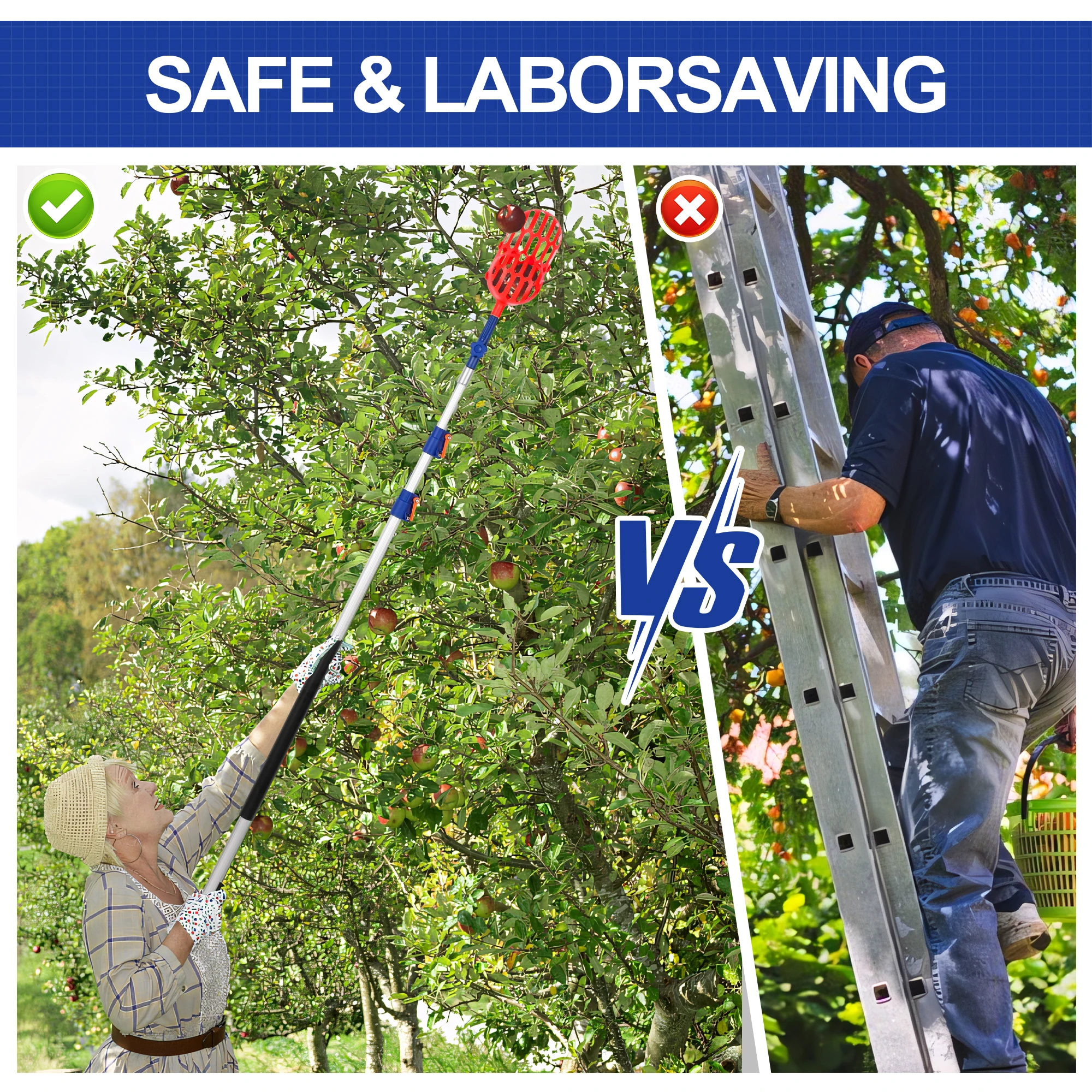 Factory Outlet Simple Operation Telescopic Pole Adjustable Fruit Picker Plastic Aluminum Manual Fruit Picker