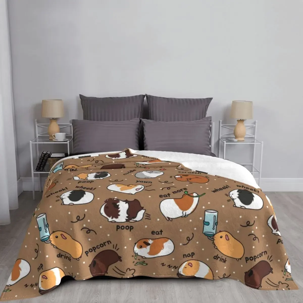 Kawaii Guinea Pig Animal Flannel Throw Blankets Blankets for Bedding Bedroom Super Warm Plush Thin Quilt