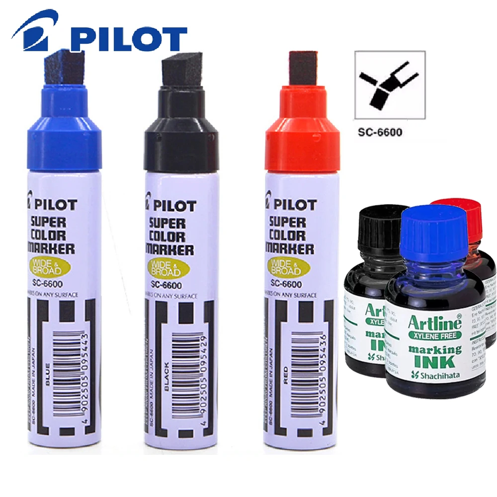 Japan PILOT SC-6600 Super Color Permanent Marker Refillable Jumbo Chisel Tip Oil Based Ink Waterproof Large Capacity Marking Pen