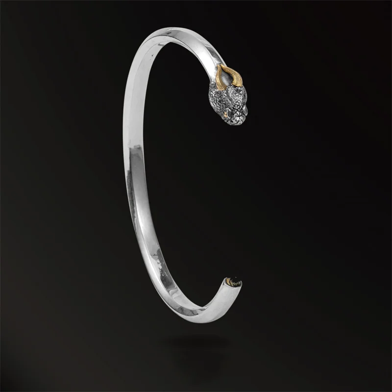 

Trendy Snake Bangle For Men Jewelry Open Size Vintage Gold Collison Snake Head Bangle Male Hand Accessories