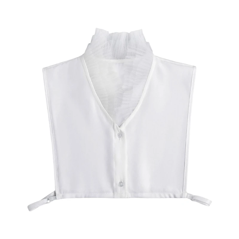 

Faux Collar Detachable Blouse Layered Ruffled Mesh False Collar Button Up Half Shirt Layering Crop Top for Women Favor