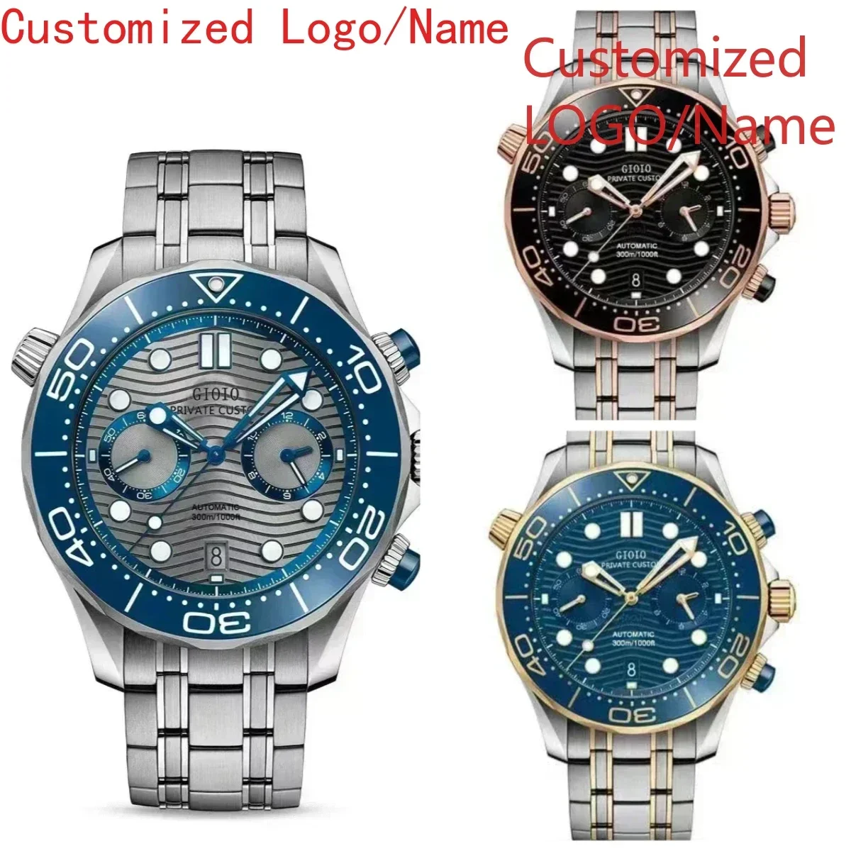 

A11 Store Customized Watch 44mm Mens Quartz Chronograph Watch Luminous Rubber Black Blue Ceramic Rose Gold Stainless Steel