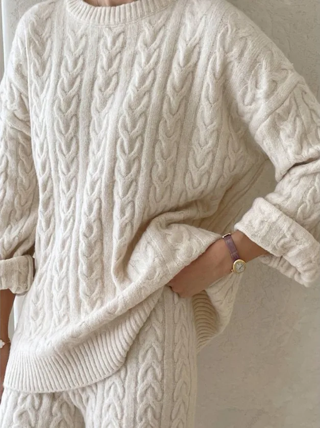 Koreaanse Sle Thiened gebreide trui en orts Set Dames Vintage Twist Loose Lazy Sle Winter Faion Damesoutfits