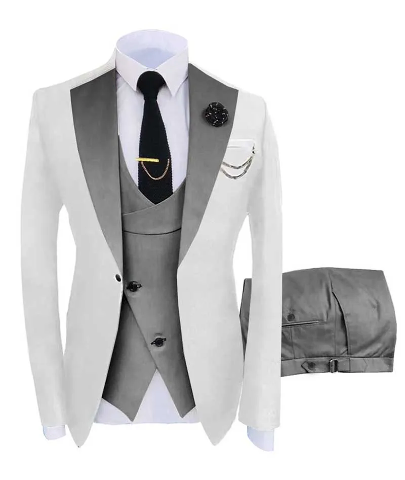 Smoking formal de gola masculina, tamanho personalizado, peito único, blazer de 3 bolsos, colete e calça, cor de emenda, 3 peças