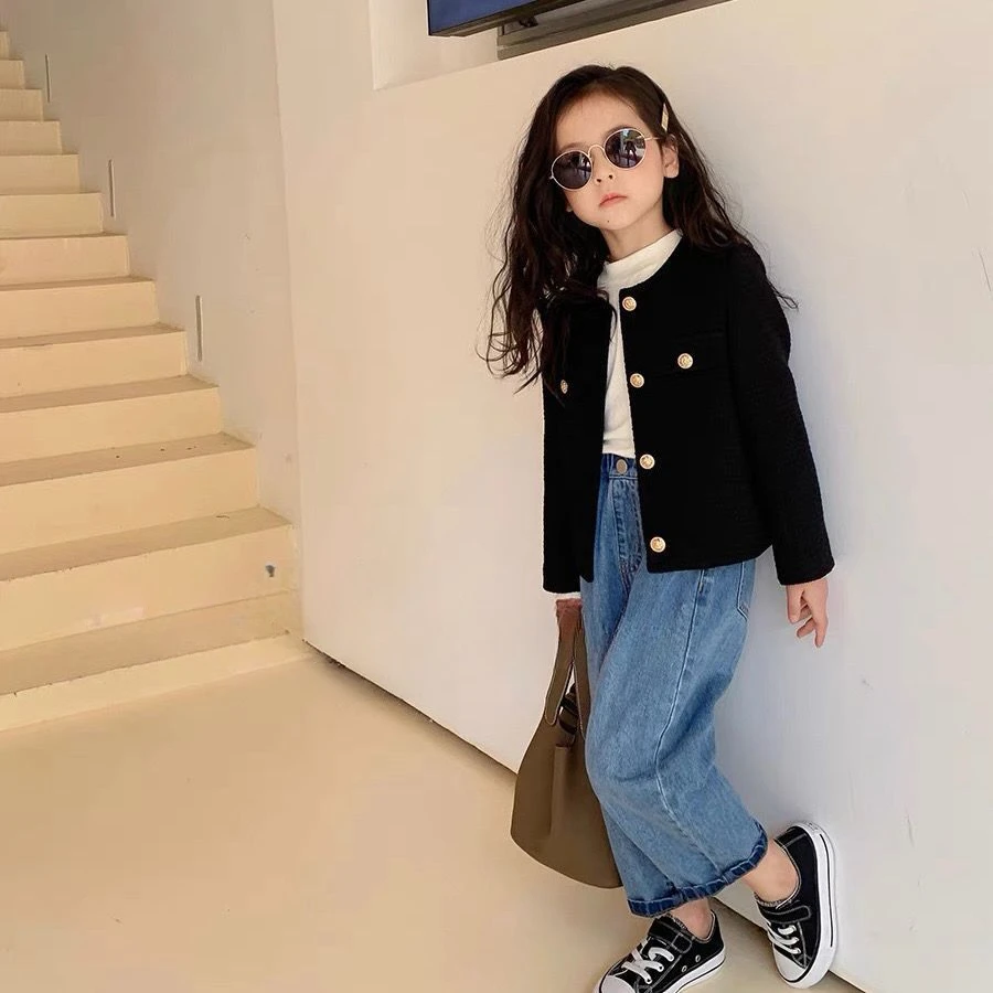 

Black/Blue Fashion Girls Baby Cardigan Jackets Kids Children Elegant Birthday Jacket Trench Coats Clothes Overcoats