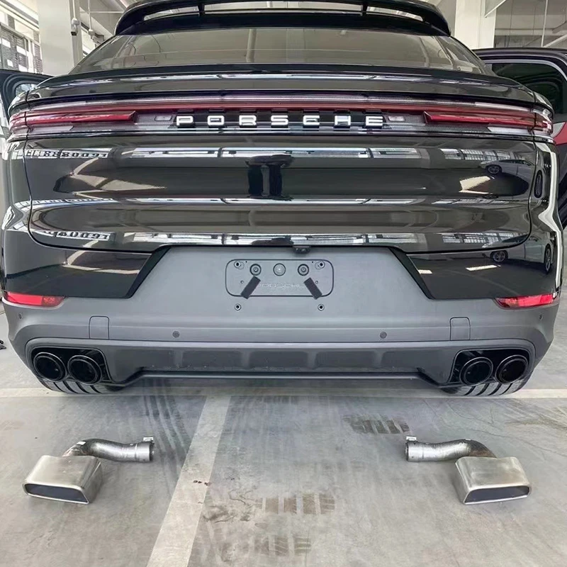 1 paar Voor 2018-2025 Porsche Cayenne Benzine Hybride Uitlaatpijp Upgrade GTS Rvs Zwart Quad Uitlaat tip Nozzle
