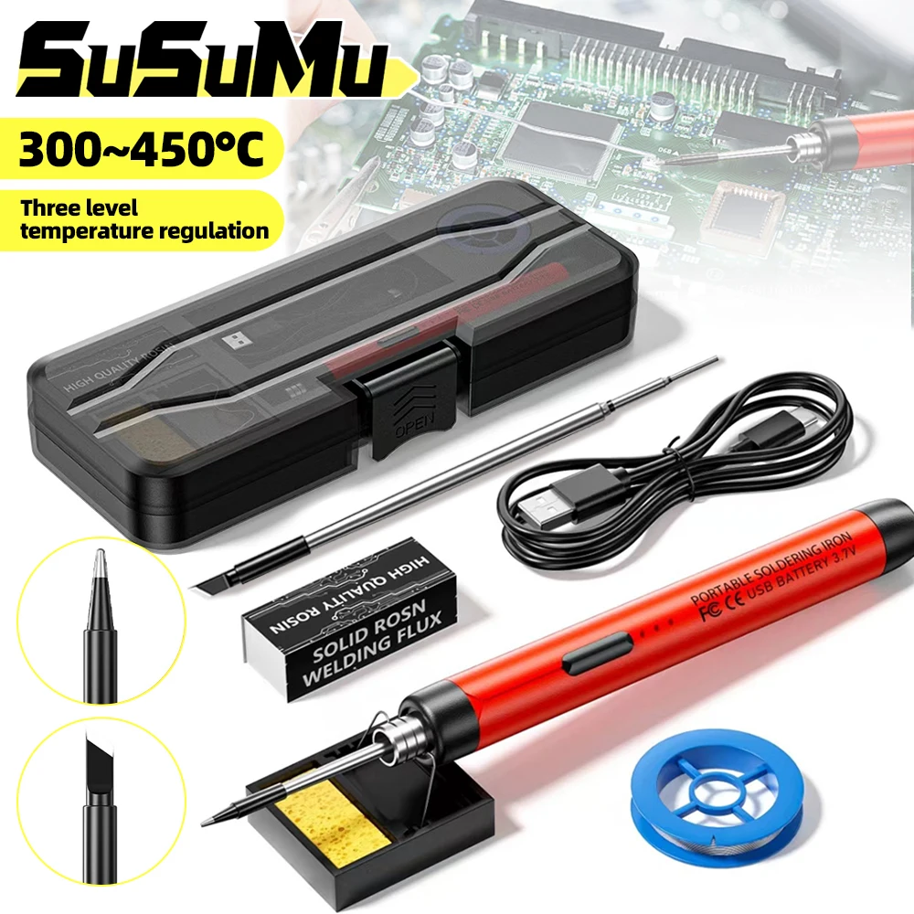 Electric Soldering Iron Welding Pen USB Intelligent Soldering Iron Power Kit with 300-450℃ Temperature Adjustment Solder Repair