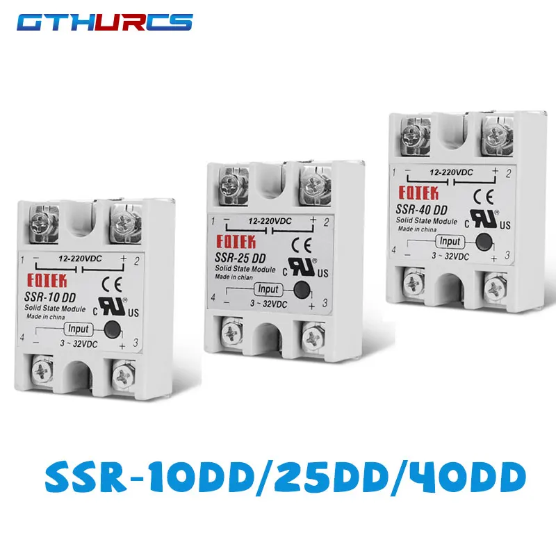 

SSR-10DD 25DD 40DD Solid State Relay 10A 25A 40A single phase Module 3-32V Input DC 12-220V DC Output