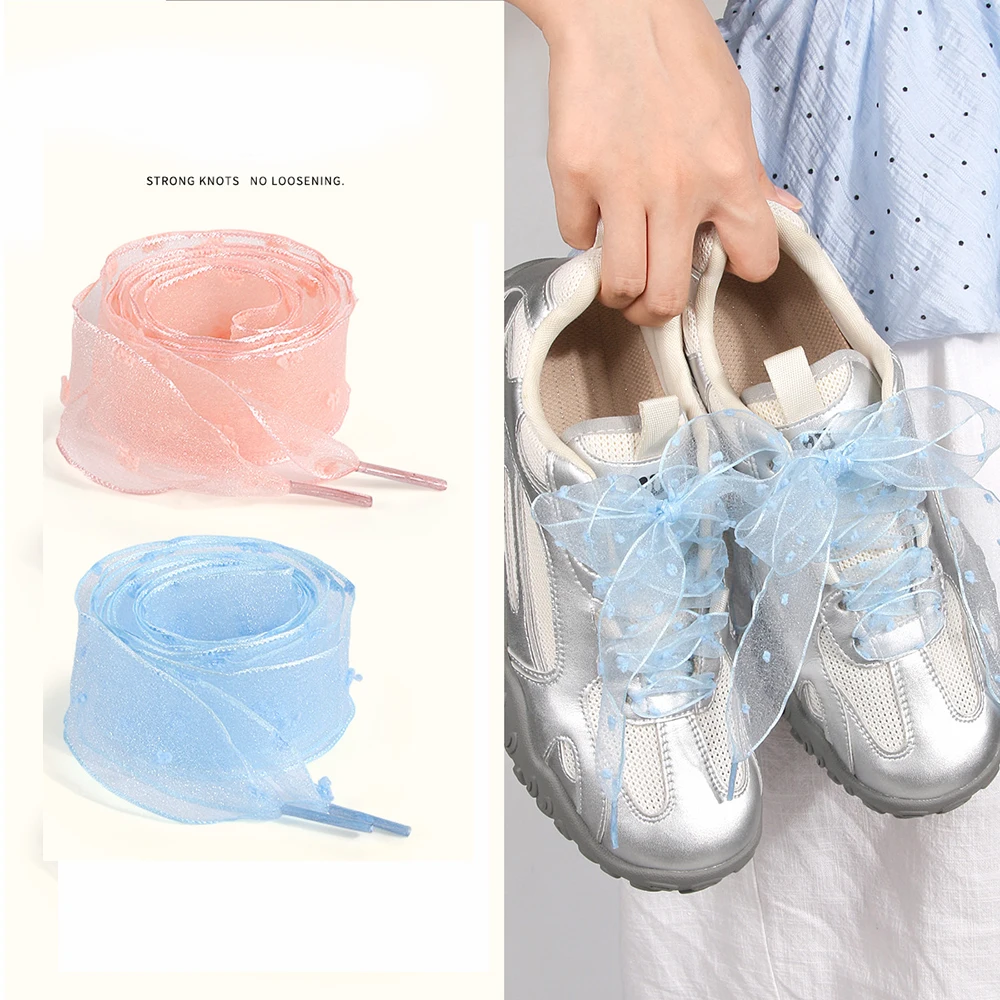Laços de sapato de chiffon de organza de renda transparente de organza ampliada de 2,5 cm de largura para calçados de estilo de vida