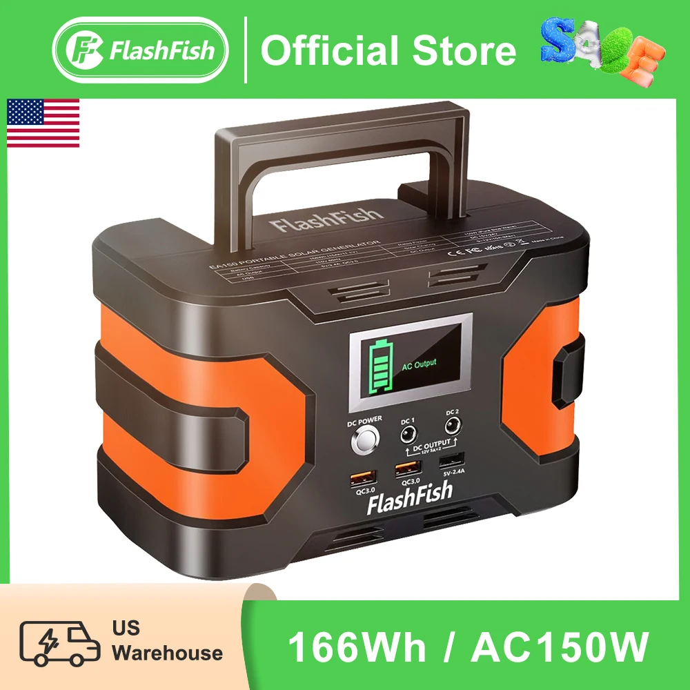 FF Flashfish 150 واط الذروة 200 واط مولد الطاقة الشمسية محطة الطاقة المحمولة 166WH مع 2 منافذ التيار المتناوب بطارية احتياطية حزمة الشحن في الهواء الطلق