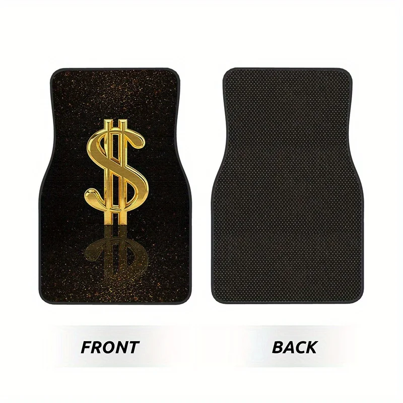 4 tapis de sol de voiture en velours cristal avec motif dollar doré, style luxueux et tendance, pour un gain maximal