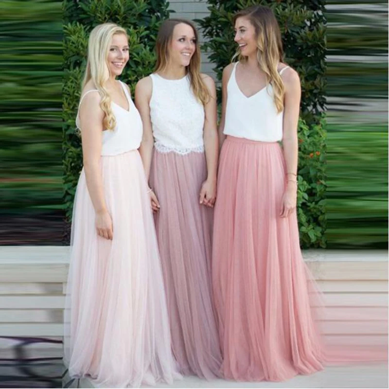 ผู้หญิง3ชั้นลูกไม้ Maxi ยาวกระโปรง Elastic เอวกระโปรง Tulle Bridesmaid Ball กระโปรง Plus ขนาดผู้หญิง Tulle ชุด