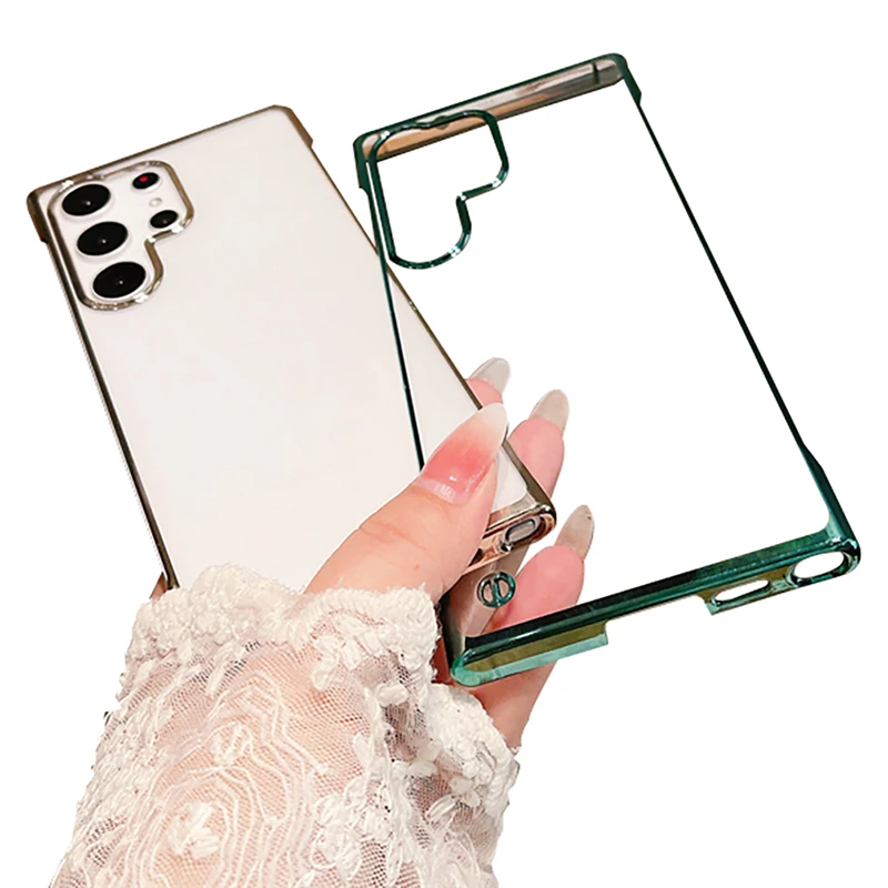 Luxury Plating Half-Wrapped Hard Case For Samsung Galaxy S25 Edge S24 S23 S21 S20 Fe S22 Ultra Plus Clear Bezelless Case Shell