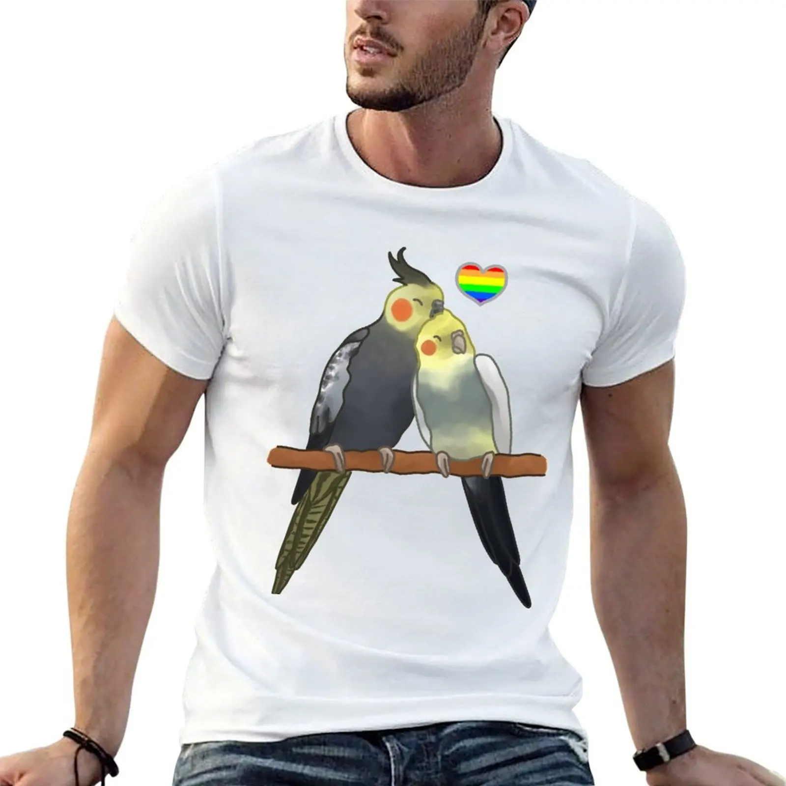 LGBT+ Rainbow Cuddling Cockatiels T-Shirt Casual Daily Graphic Tee