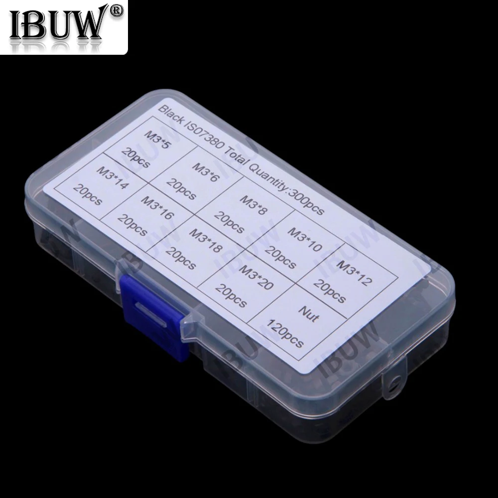 300pcs M3*5 M3*6 M3*8 M3*12 M3*14 M3*16 M3*18 M3 Black Pan Head Hex Socket Screws M3*20 M3 Nut M3*12 M3*14 M3*16