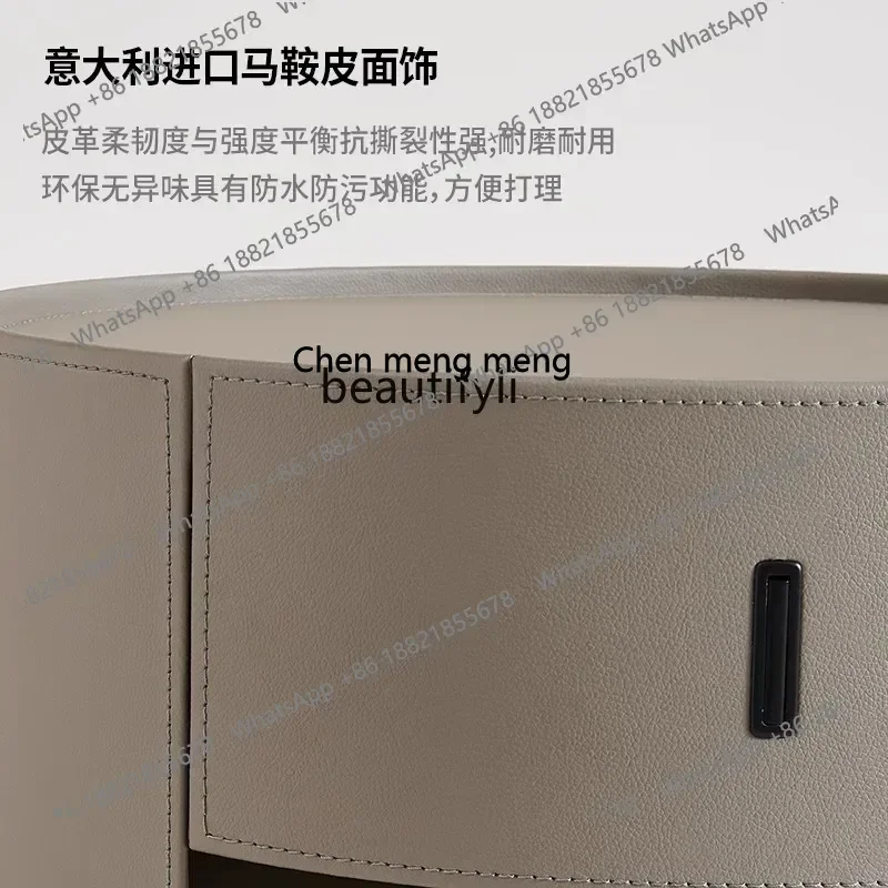 cc182Italian minimalist round bedside saddle leather bedroom storage creative storage side cabinet R