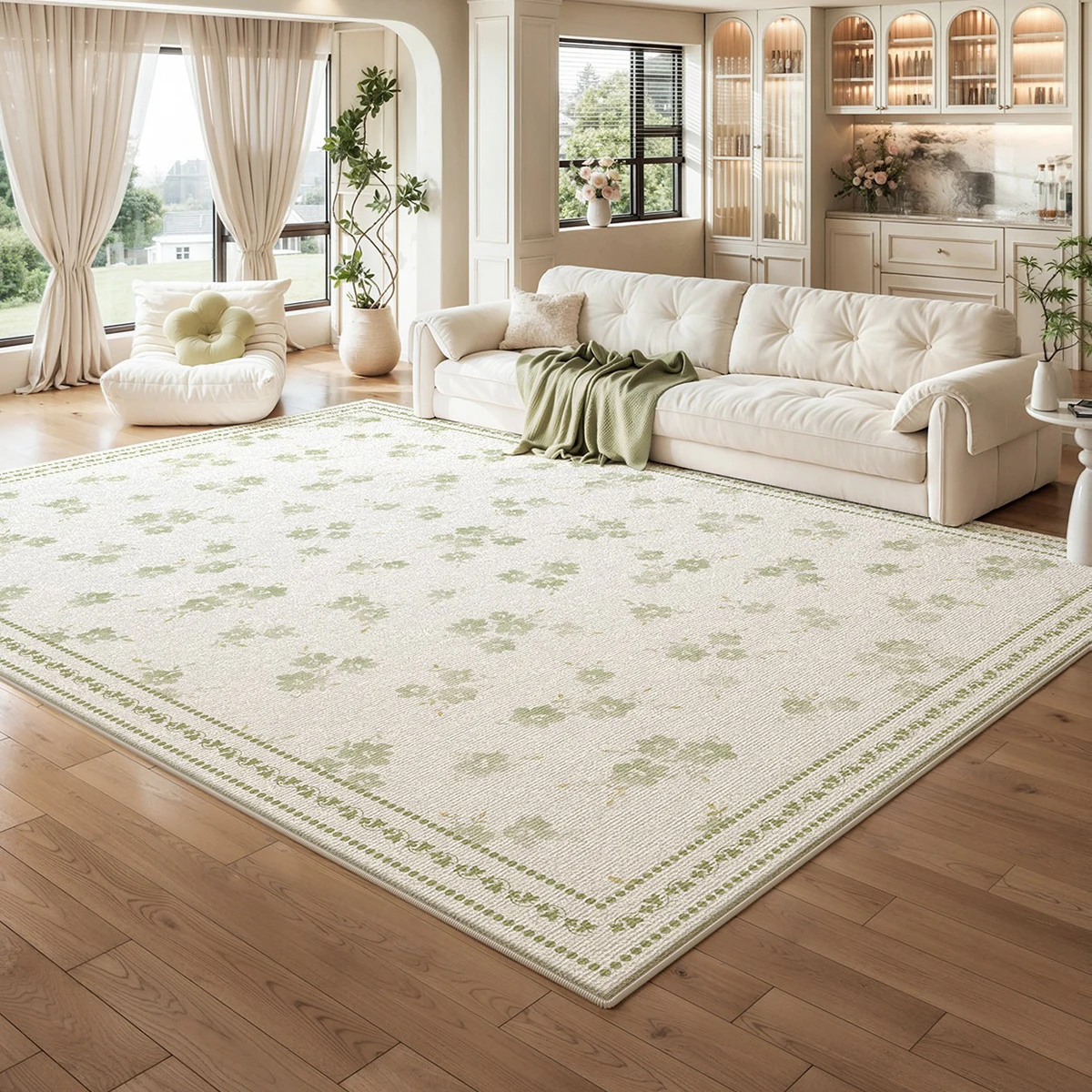 Living Room Carpet Green Floral Large Area Rug Short Plush Non-slip Coffee Tables Floor Mats Bedroom Bedside Rugs Study Mat 거실러그