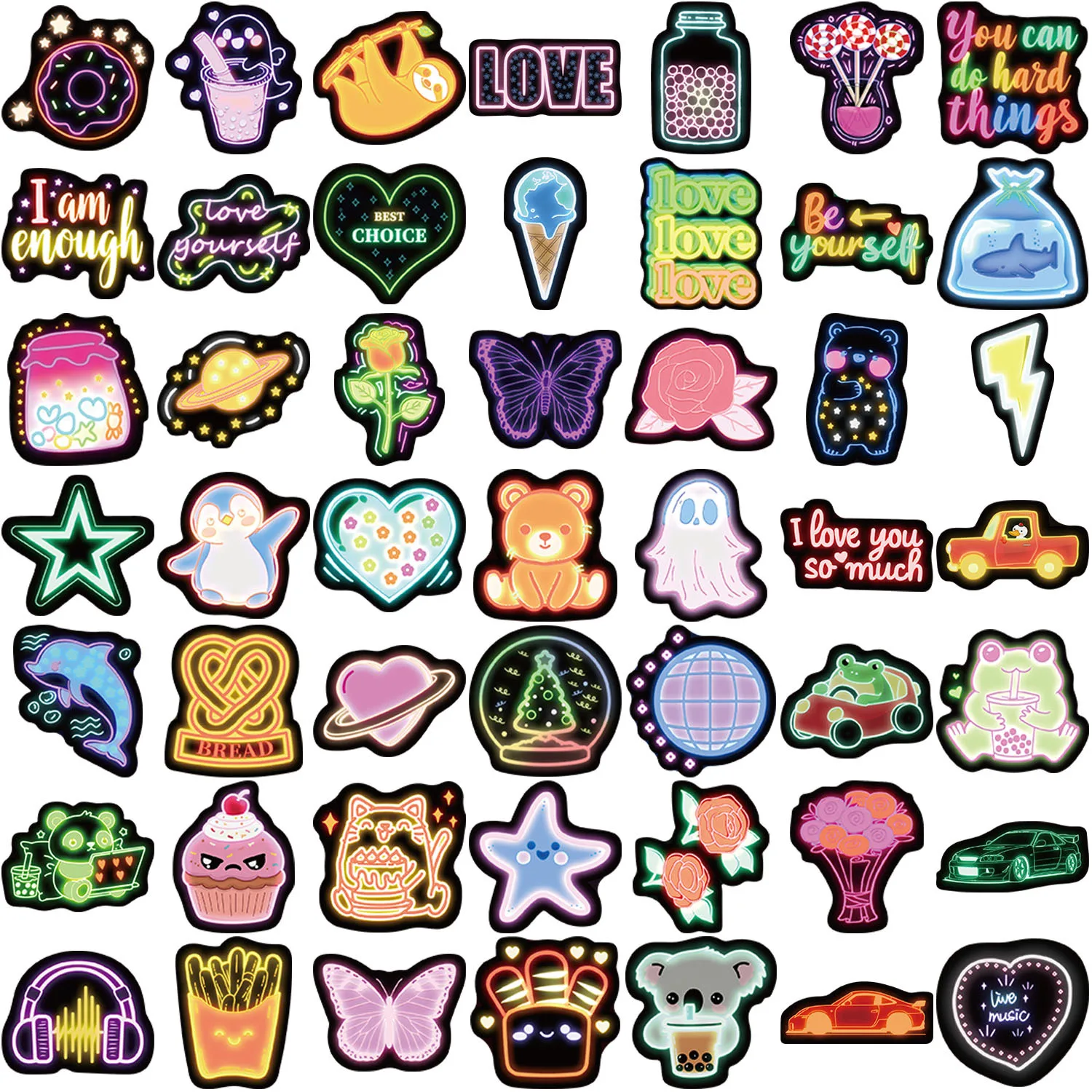 50/100PCS Cartoon Cute Neon Graffiti Sticker Children Stationery Decal Phone Laptop Guitar Notebook Luggage Waterproof Stickers