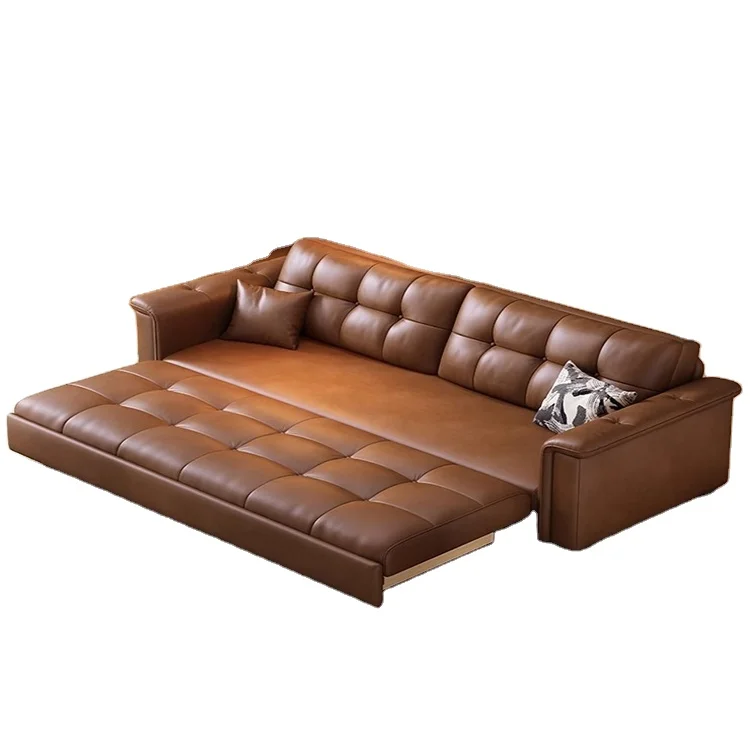 

Space-saving modern sofa bed with foldable design & scratch-resistant leather for small living rooms or studios