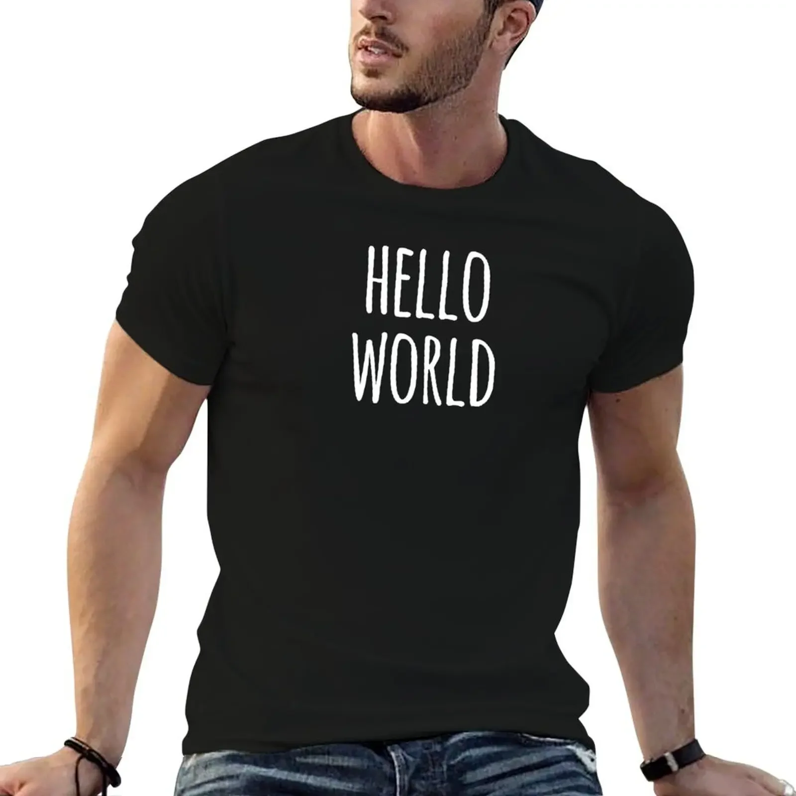 Hello World T-Shirt korean fashion vintage tops oversized t shirt men