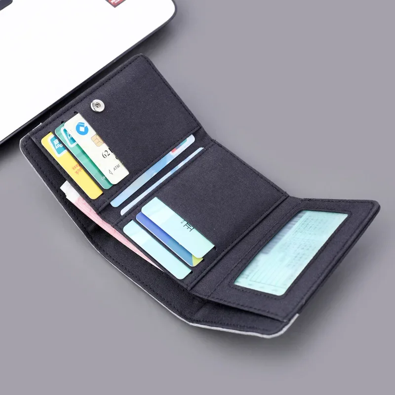 Short Wallet Men Multi Functional Canvas Student Small Money Clip Card Bag Minimalist Contrast Denim Three Fold Wallets For Male