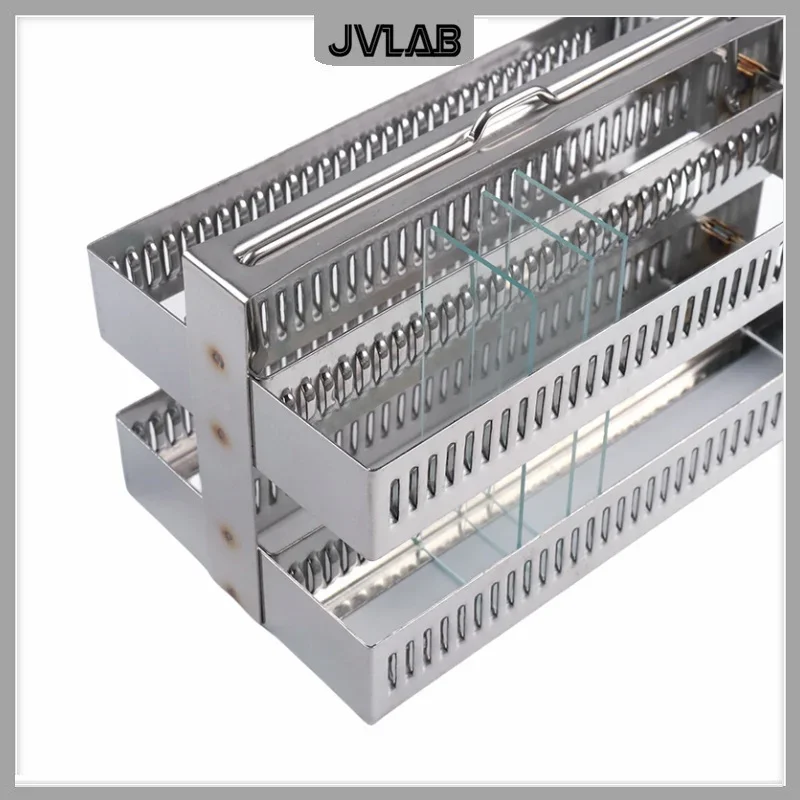 Stainless Steel Dyeing Rack Slides SUS Slides Staining Holder 132*70*73mm Up to 60 Slides without Tank Resistant Acid & Alkali