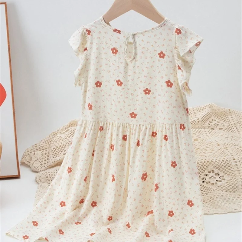 Vestido Princesa com Estampa Floral Doce, Moda Primavera Verão Outono, Estilo Campestre, Vestido para Meninas, Tecido Macio, ...