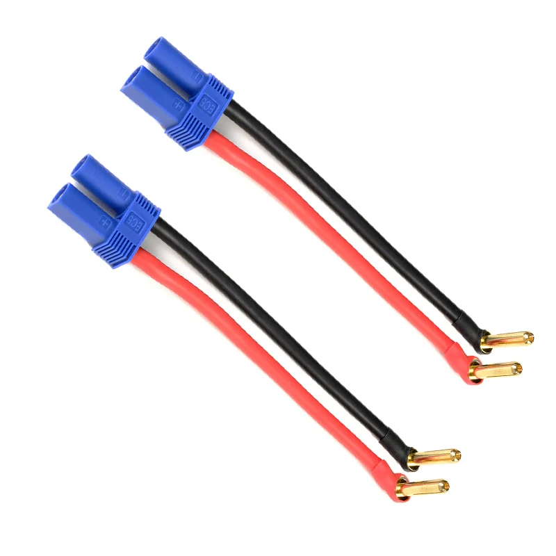 

1/2Pcs EC5 Female Plug Adapter to 90° 4.0mm 18mm Gold Plated Connector Charge Lead Cable 12awg 10cm for Lipo Battery Charger