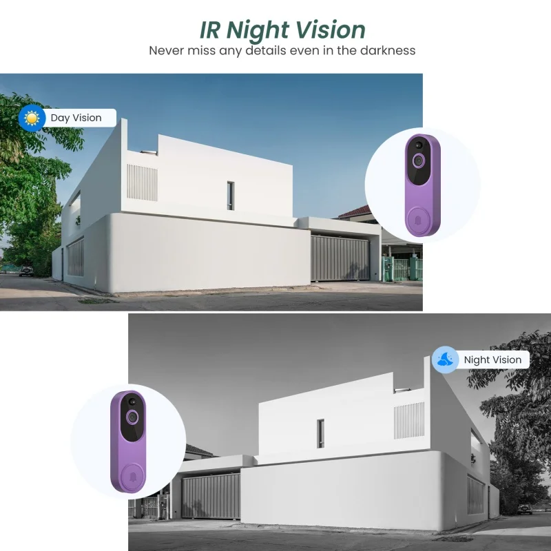 Campainha De Vídeo HD Sem Fio, Monitor De Interfone Inteligente, visão Noturna