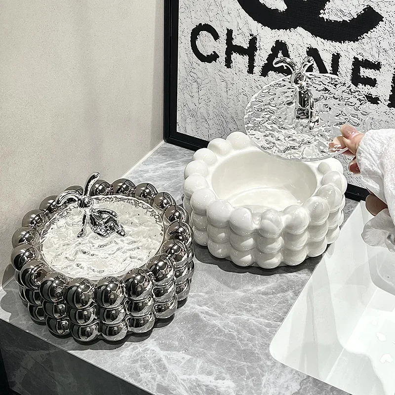 Ahunderjiaz-Light Luxury Ceramic Ashtray, Living Room Decoration, Fly Anti Ash with Lid, Home Decoration