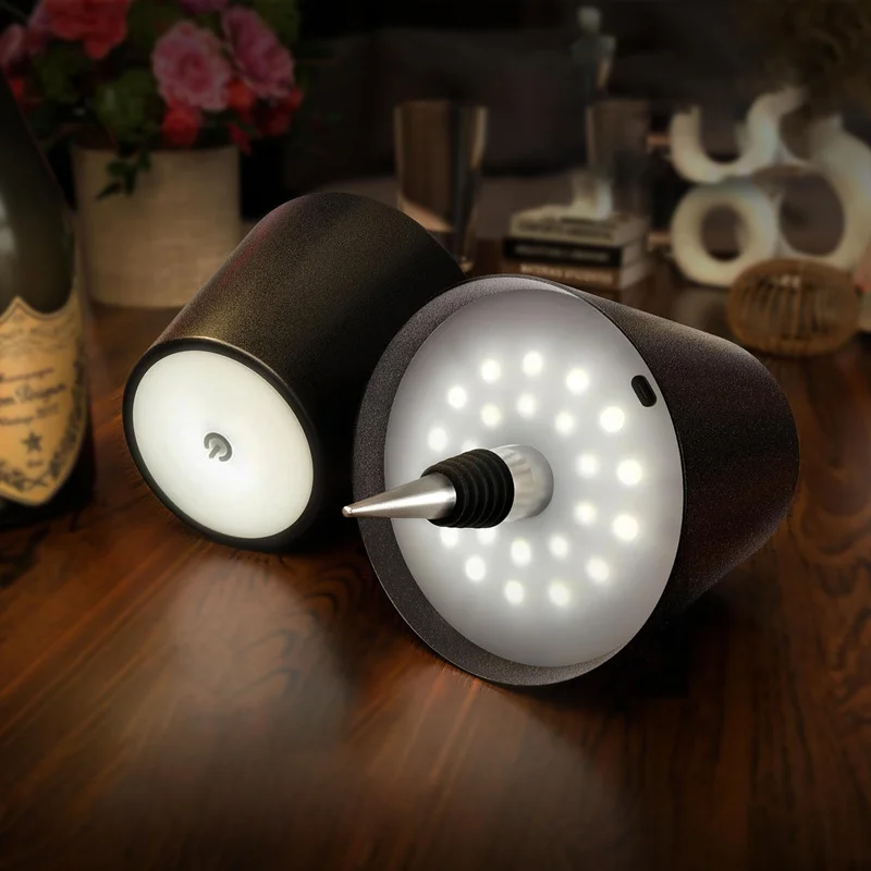 USB Charge Bottle Table Lamp Touch Control of 3 Colors and Stepless Dimming Night Lamp Suitable for Bar Wine Bottles Desk Lights