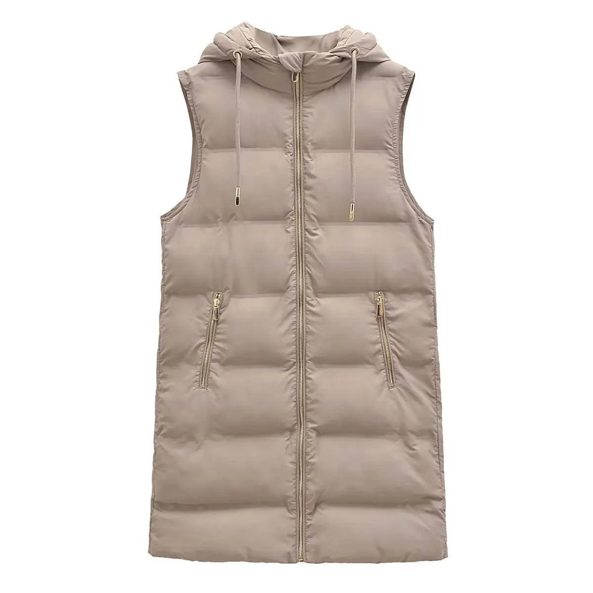 Autumn/Winter Hooded Mid length Puffer Vest Women's Waterproof Long Coat New Sleeveless Jacket Outerwear