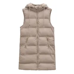 Autumn/Winter Hooded Mid length Puffer Vest Women's Waterproof Long Coat New Sleeveless Jacket Outerwear